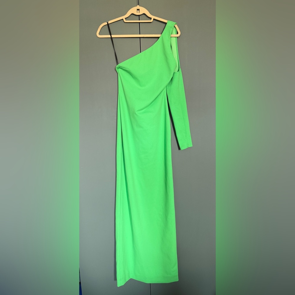 Nwt SOLACE LONDON Saren one-shoulder stretch-crepe gown bright green 2 - Picture 4 of 7